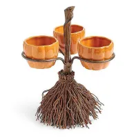 Halloween 346 Pumpkin snack bowls Portable Creative Ceramic Broomstick Bowl Set European Orange Pumpkin Bowl for Home