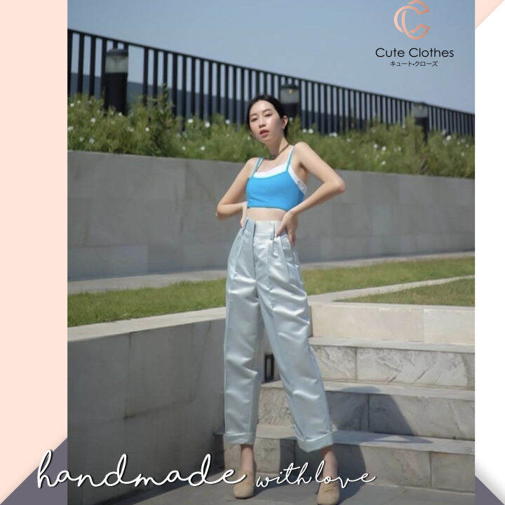 พร้อมส่ง-cute-clothes-high-waist-pants-กางเกงขา-7-ส่วน-เนื้อผ้าพรีเมียมสั่งทอ-งานเกรดญี่ปุ่น-handmade-100