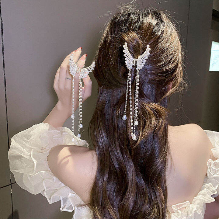 luxurious-hair-jewelry-opulent-hair-pin-pearl-butterfly-hair-accessory-long-tassel-grasping-clip-diamond-studded-hair-clip