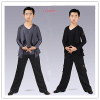 Latin Dance Top เด็กแขนสั้นชายเสื้อเต้นรำละติน Salsa Tango Cha การแข่งขันชาย Dancewear เสื้อผ้า...