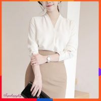 COD DSFERTRETRE ✨Superhappybuy?Women V-neck Blouses Fashion Chiffon White office wear Tops