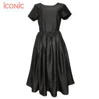 iCONiC INEFFABLE LACER CUT DRESS #2481 เดรสผ้าไหมซาตินสีดำ เนื้อนุ่มลื่น ตกแต่งดีเทล ฉลุลายผ้าหรูหรา