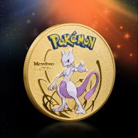 ชุดเหรียญเงินโปเกมอนสีทอง Mewtwo Charizard Pikachu การ์ดอะนิเมะสีแดงเข้มเหรียญตราที่ระลึกเกมบัตรของขวัญ Pokeball