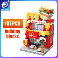 RUICHENG 167PCS MiniวิวถนนRetail Store Miniบล็อคก่อสร้างS LeGoIngของเล่นMiniบล็อคก่อสร้างBurger Shop Apple Storeร้านกาแฟ3Dการศึกษาอิฐก่ออิฐของเล่นเด็กเด็กชายและเด็กหญิงแม่เหล็กรถไฟแบรนด์ (ไม่มีกล่อง)