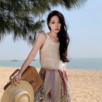 Condole belt vest white female island resort in the summer of small condole knitting coat design feeling short paragraph small unlined upper garment