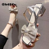 Fashion Sandals Womens 2022 Summer New Rhinestone Bow High-heeled Shoes Korean Version Fashion Temperament Womens Shoes