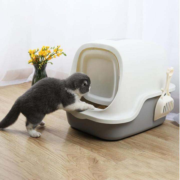 Fully Enclosed Cat Litter Box Large Antispatter Drawer Top Into Cat