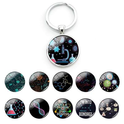 TAFREE Chemical Maths Patterns Cabcohon Key Chains PI DNA Microscope Molecular Formula Metal Base Keyholder Gifts Jewelry FHX42 Key Chains