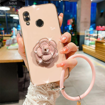 AnDyH For Vivo V11i Case,Fashion Luxury Beautiful Girls Floral Stand + Hand Ring Simple Solid Color Plated Soft Phone Case