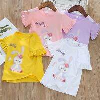 [COD] T-shirt 2022 summer new childrens cute rabbit bottoming thin section top 4 princess lace sleeves