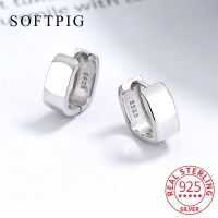 SOFTPIG Real 925 Sterling Silver 18K Wide Face Geometric Hoop Earrings For Women Classic Fine Jewelry Minimalist  Accessories