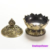 NFPH❦ Tibet Collect Bronze Auspicious Lotus Shape Statue Box Incense Burner Censer