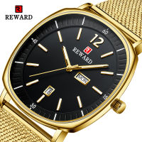 New Reward Gold Men Watches Luxury Business Quartz Wristwatch Top Brand Date Week Display Stainless Steel Wrist Watch for Male