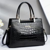 geegostudio Crocodile Embossed Tote Bag, Patent Leather Solid Color Top Handle Purse, Casual Large Shoulder Bag