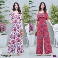 B17937 Jumpsuit สายเดี่ยวระบายเปิดไหล่ พิมพ์ลายกราฟฟิก .One-shoulder ruffled jumpsuit Graphic print..