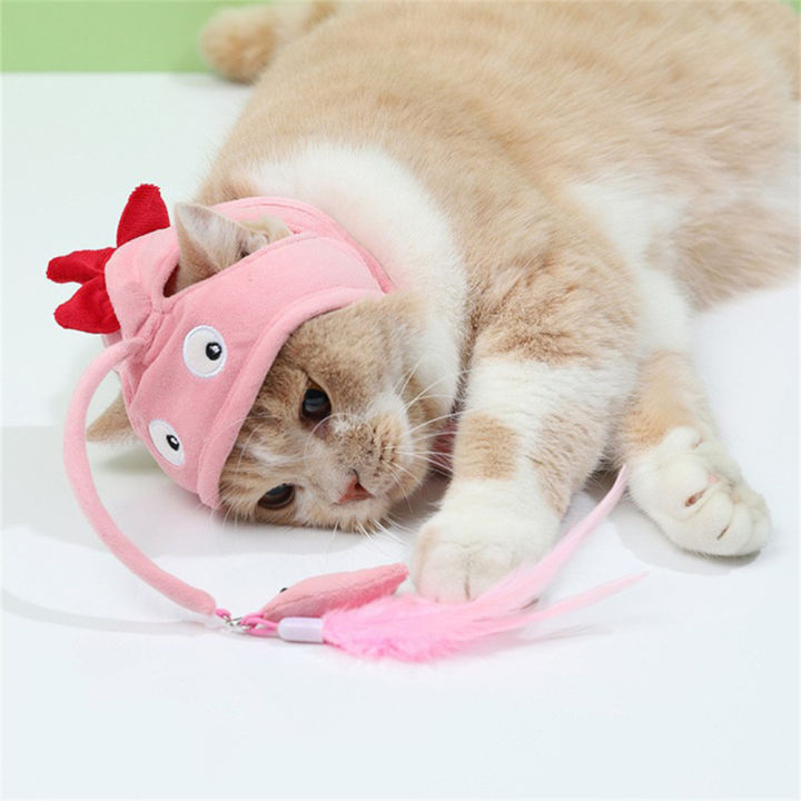 ของเล่นแมวหัวหมวกขนนกตลกหมวกของเล่น