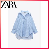 Zara ใหม่ เสื้อเบลาส์ แขนยาว ผ้าไหมซาติน ลายทาง ทรงหลวม สําหรับผู้หญิง