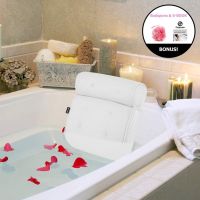 White Bath Tub Pillow Home Spa Massage Cushion Neck &amp; Back Rest With Suction Cup Cushion Neck &amp; Back Rest With Suction Cup