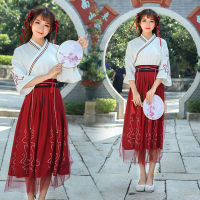 【cw】2018 New Improved Hanfu Womens Summer Costume Ethnic Style Cross-Collar Ruqun Daily Han Elements Photo Fairy 【hot】