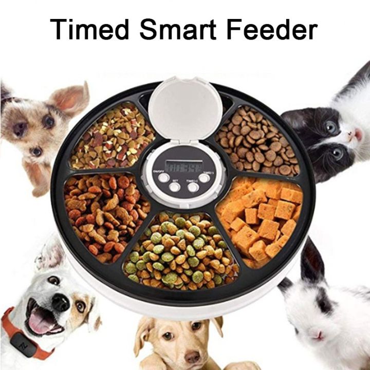 เครื่องให้อาหารอัตโนมัติสำหรับสุนัขแมวเครื่องให้อาหารสัตว์อัจฉริยะตั้งเวลาได้6หลุม
