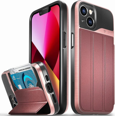 Vena Wallet Case Compatible with Apple iPhone 13 (6.1"-inch), vCommute (Military Grade Drop Protection) Flip Leather Cover Card Slot Holder with Kickstand (Rose Gold) Rose Gold / Red / Black