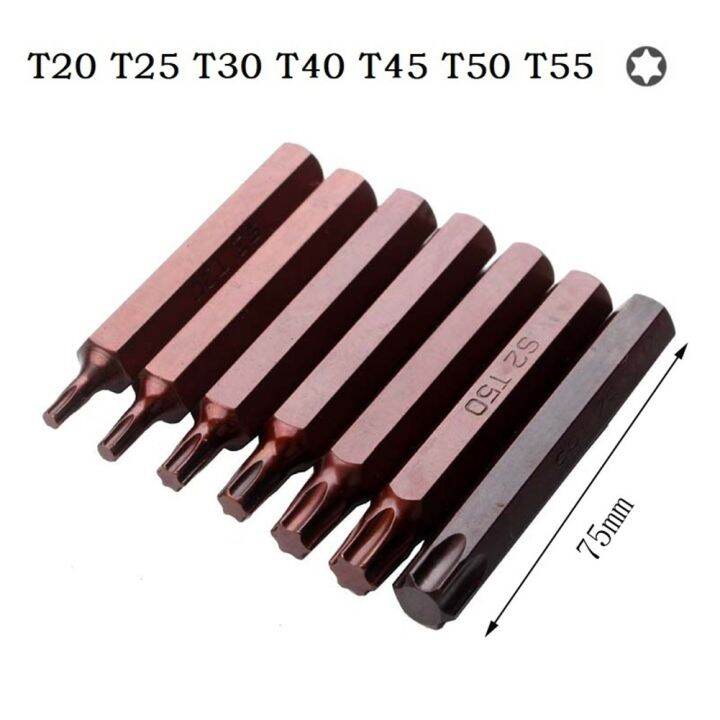 torx-ไขควงหัวแฉกบิต40ชิ้น30มม-75มม-ก้านหกเหลี่ยม-t20-t25-t30-t40-t45-t50-t55