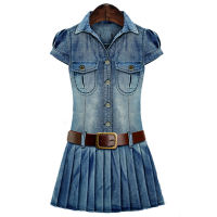 Summer Plus Size Dress Fashion Turn-Down Collar Casual Solid Belt Slim JEANS DRESS Women Large Denim One-Piece Dresses