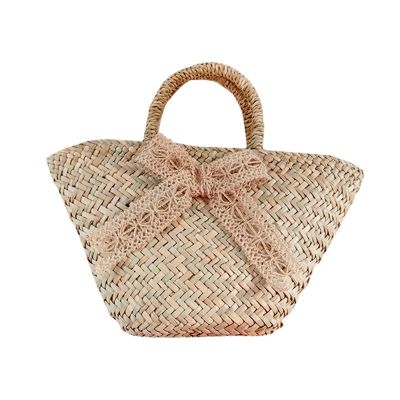 Hand Made Bow Basket Straw Bags for Women Woven Natural Rattan Bag Ladies Bohemian Beach Handbag