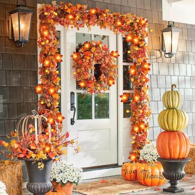 ✎ 3M 20 Led Pumpkin Maple Leaves Garland Led Fairy Lights for Autumn Decoration Christmas Halloween Thanksgiving Party DIY Decor