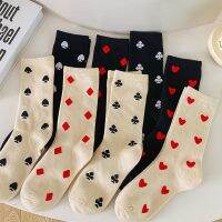 ‘；’ New Arrivals Fashion Women Socks Novelty Cartoon Poker Suits Spade Heart Club Diamond Pattern Harajuku Cotton Casual Crew Socks