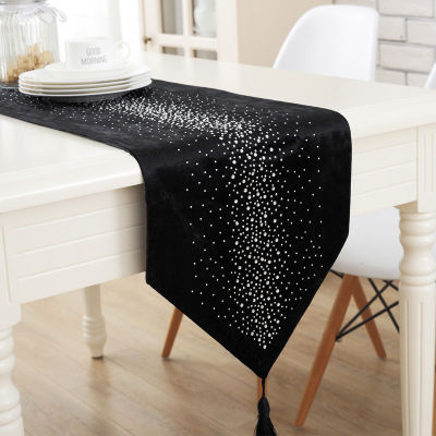 Pure Black ผ้าปูโต๊ะเพชร Down Bling ตารางทันสมัยผ้าปูโต๊ะรีดเพชร2ชั้นโต๊ะต่อกัน Diamond