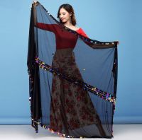 【YD】 Belly Malaya Scarf Hand Thrown Scarves Sequine Decorated Props Performance Show Gold Veils Adults