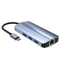 【✎】 LankaBuyr 6 In 1 Usb C Hub แท่นวางมือถือชนิด C Usb ฮับ Usb3.0 Rj45 1000mbps ตัวอ่านการ์ดความจำ Pd 100W รองรับการชาร์จ Hdmi