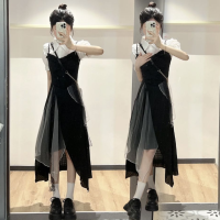 พร้อมส่ง ? Black pop dress เดรสสายเดี่ยวสีดำแต่งเลเยอร์น่ารัก (IN38459)