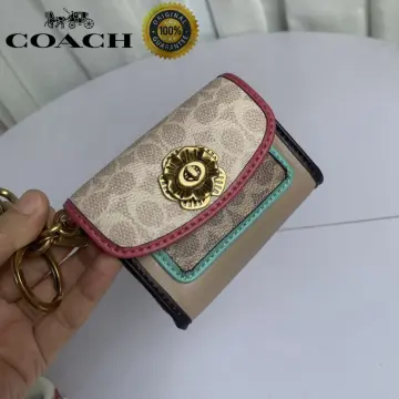 Coach Circular Coin Pouch Bag Charm In Signature Canvas In Beige