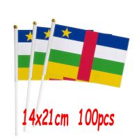 ZXZ 100pcs Central African hand Flag 14*21cm Polyester Printing CF Central African Hand waving Flag with plastic flagpole