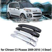 ฝาครอบลูกบิดประตูโครเมี่ยม ABS หรือมือจับรถสีดำคาร์บอนไฟเบอร์สำหรับ Citroen C3 Picasso 2009 ~ 2016ส่วนประกอบรถยนต์มีสไตล์