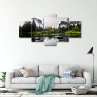 5 Panel Nature River Around Mountain Beautiful Forest Landscape Panoramic Scenery Decor Pictures Canvas Paintings Wall No Framed