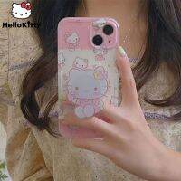 เคสโทรศัพท์ Qiqi เคสสำหรับไอโฟน Sanrio Hello Kitty 14,11,12 Pro Max กรอบพร้อมที่ใส่คิตตี้ Y2K เคสสีชมพูการ์ตูนน่ารัก