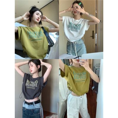 ► KSAพร้อมส่ง เสื้อครอปสาวอวบน่ารักๆ ท็อป oversize T-shirt เสื้อผ้าผู้หญิงสไตล์เกาหลี เสื้อยืดเอวลอยแขนสั้นแฟชั่น สกรีนลาย