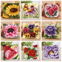 Smyrna Flower Latch Hook Kit Mats Cushion Pillow DIY Crafts Flower Needlework Button Package Cushion Embroidery Latch Hook Rug