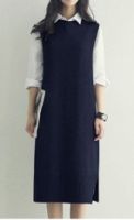 Pullover vest dress New Autumn Winter long Knitted Women Sweaters vest Sleeveless Warm Sweater Casual Solid Vestido with belt