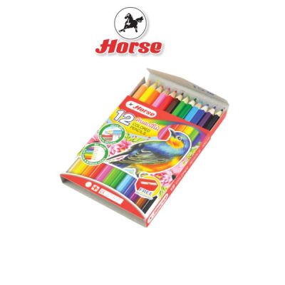Horse ตราม้า ดินสอสีไม้สั้นพร้อมกบเหลา 12 สี ตราม้า H-500