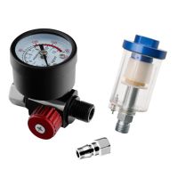 1/4 Scratch Air Pressure Regulator Gauge Spray Tool In-Line Water Trap Filter Tool 0-140PSI/10Bar Oil-water Separator