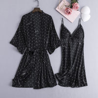 Fiklyc underwear dot robe &amp; gown sets padded lady femme sleepwear nighties hot sale satin pyjamas sets home wear suit