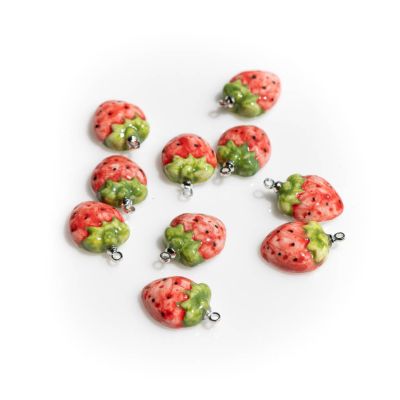 15#5pcs Hand-made Strawberry Ceramic Beads Retro Style Jewelry Fruit Pendant Jewelry Part For Necklace #XN114