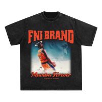 Fni เสื้อคอกลม แขนสั้น ผ้าฝ้าย พิมพ์ลาย ทรงหลวม เข้ากับทุกการแต่งกาย