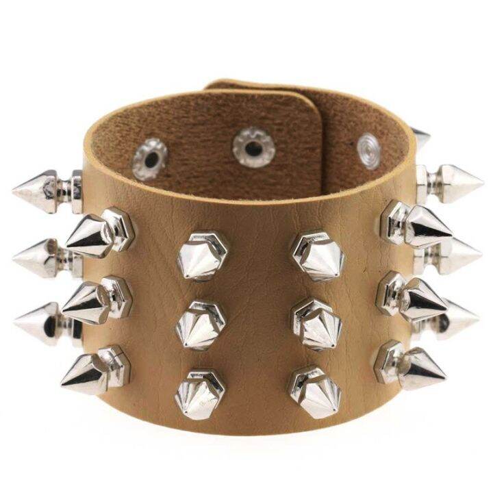 three-row-cuspidal-spikes-rivet-stud-wide-cuff-pu-leather-punk-gothic-rock-unisex-bracelet-men-jewelry-leather-bracelet