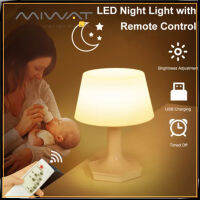 MIWAT โคมไฟตั้งโต๊ะไฟตอนกลางคืนห้องนอนไฟข้างเตียง Mini Bedlight รีโมทคอนโทรลหลายจับเวลา10ระดับความสว่าง Dimmer USB ชาร์จโคมไฟตั้งโต๊ะอ่าน