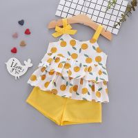 Lifetime Summer Baby Girls Casual Flare Sleeve Fruit T-shirt +Shorts Suits Costume Set kanak baju